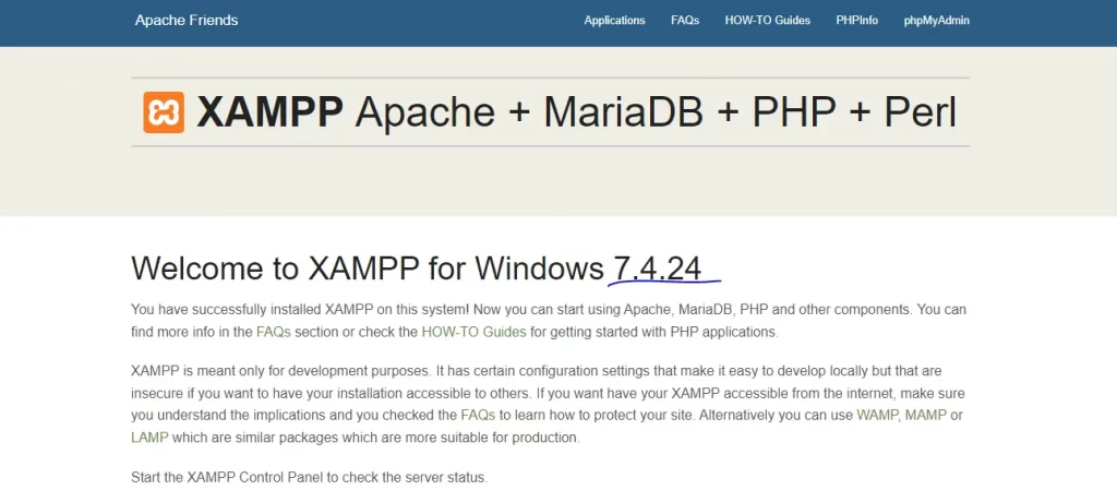 xampp version php